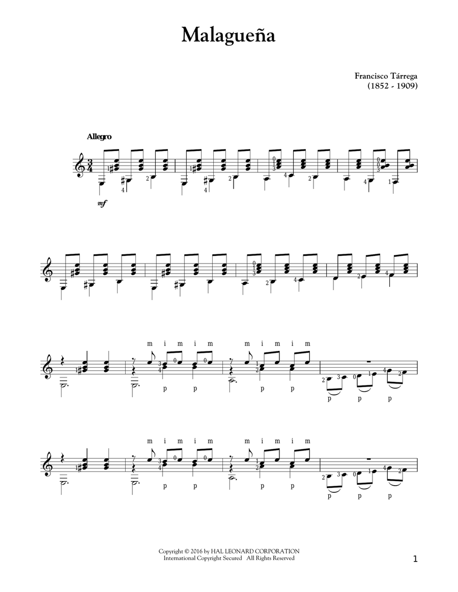 Malagueña Acoustic Guitar scores gallery preview page 1