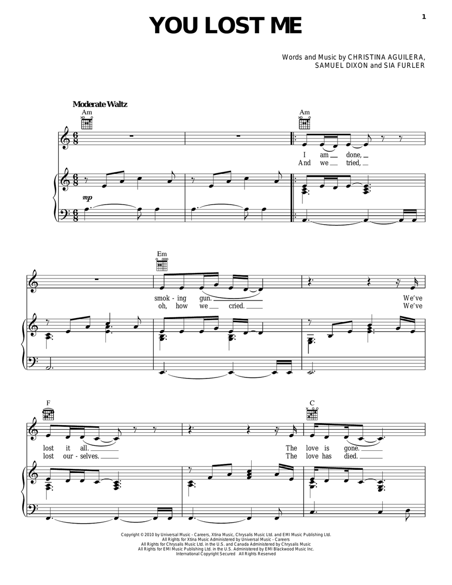 You Lost Me Piano, Vocal, Guitar scores gallery preview page 1