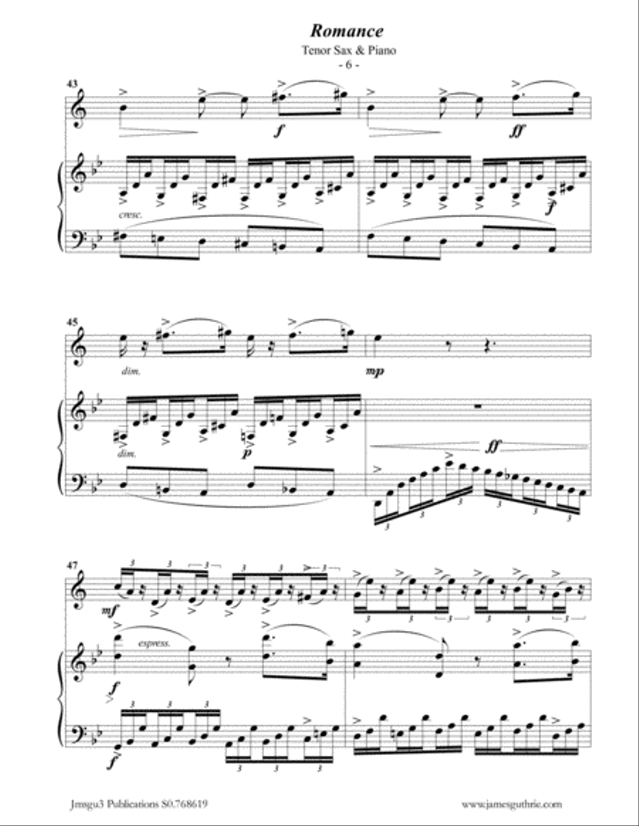 Fauré: Romance Op. 28 for Tenor Sax & Piano Tenor Saxophone scores gallery preview page 6