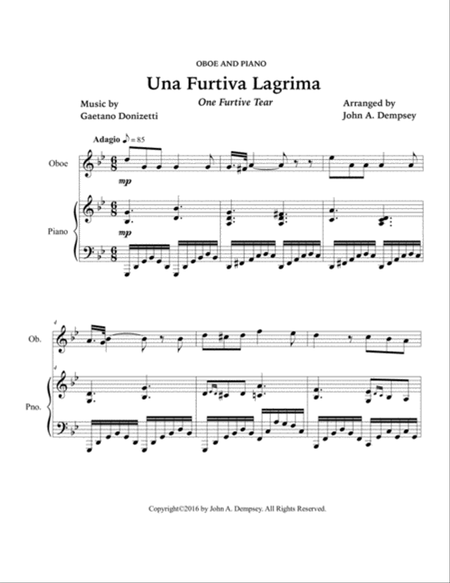 Una Furtiva Lagrima (One Furtive Tear): Oboe and Piano Piano scores gallery preview page 3