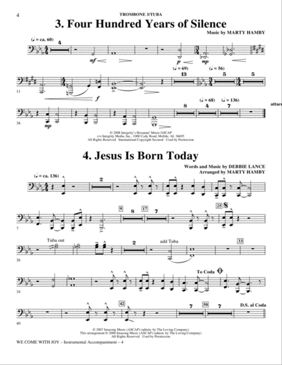 We Come With Joy Orchestration - Trombone 3/Tuba Choir scores gallery preview page 4
