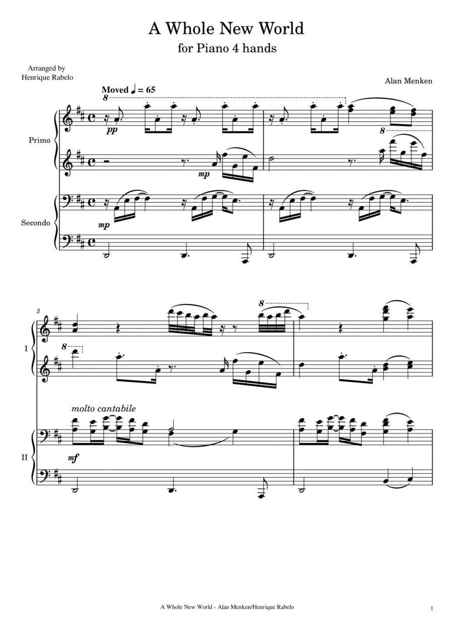 A Whole New World 2 Pianos, 4-Hands scores gallery preview page 1