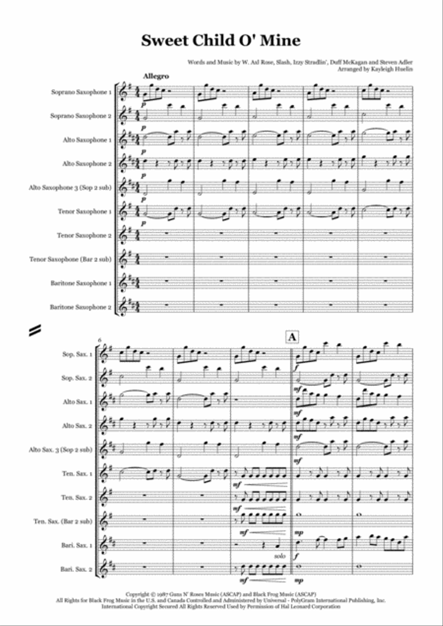 Sweet Child O' Mine Woodwind Ensemble scores gallery preview page 1