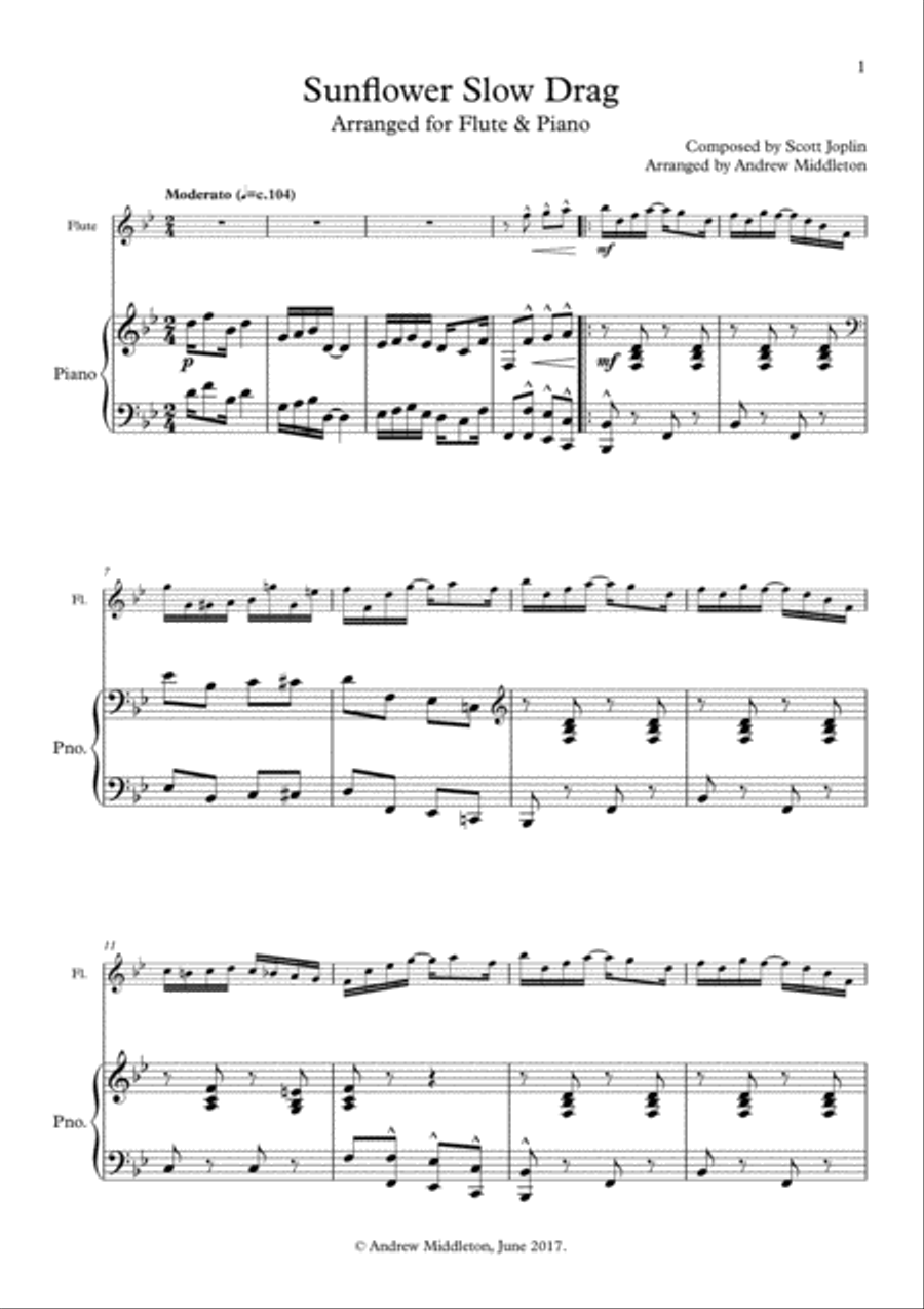 Sunflower Drag arranged for Flute and Piano Flute Solo scores gallery preview page 1