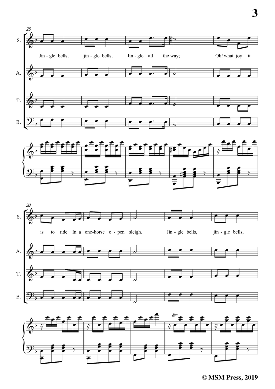 Pierpont-Jingle Bells(The One Horse Open Sleigh),in F Major,for Quatre Chorales 4-Part scores gallery preview page 5