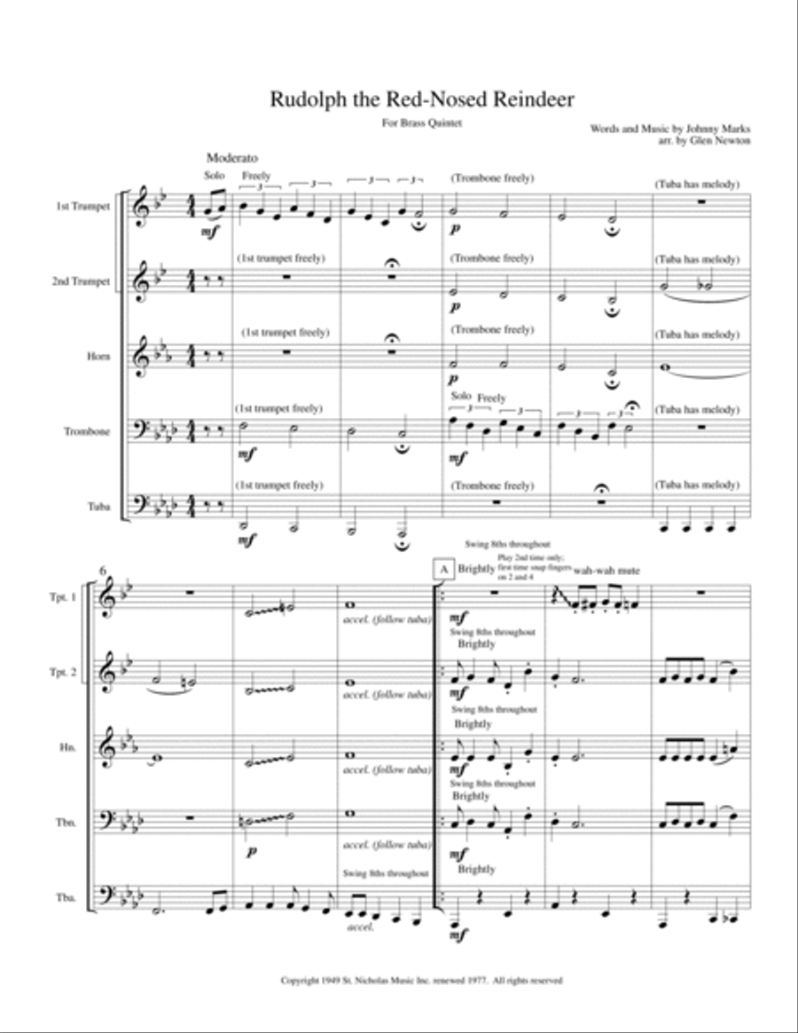 Rudolph The Red-nosed Reindeer Brass Ensemble scores gallery preview page 1