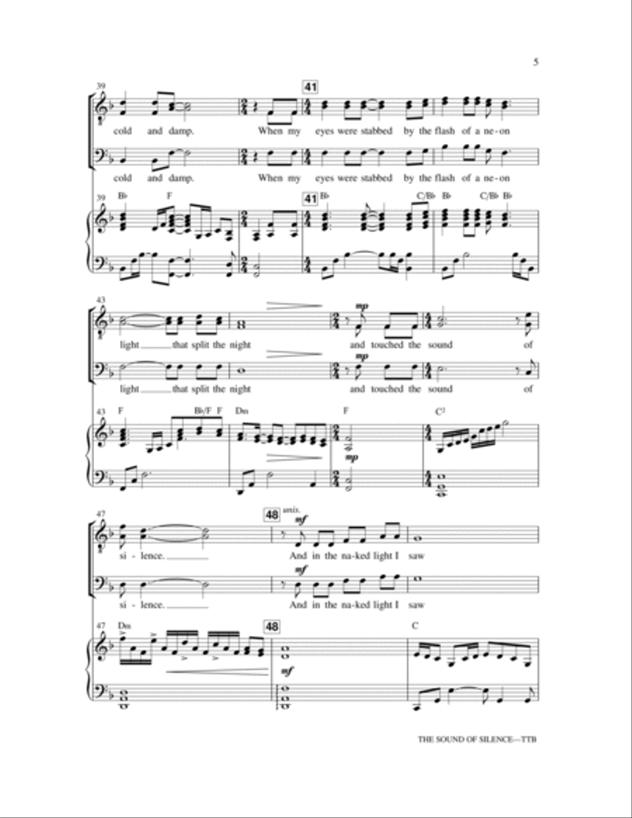 The Sound Of Silence (arr. Mark Hayes) TTBB scores gallery preview page 5