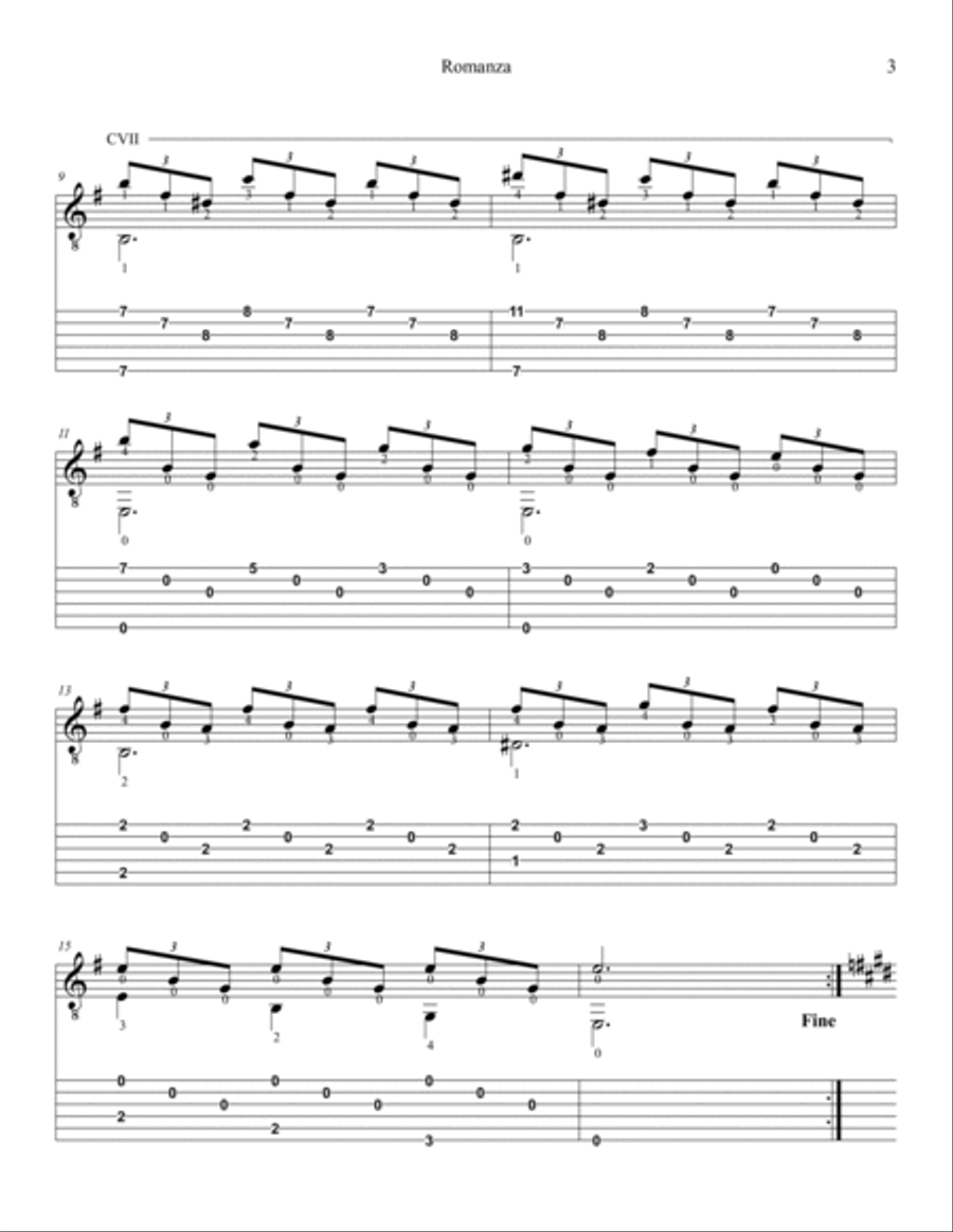 Romanza ( or Spanish Ballad ) Classical Guitar scores gallery preview page 2