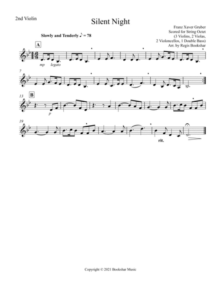 Silent Night (Bb) (String Octet - 3 Violins, 2 Violas, 2 Cellos, 1 Bass)