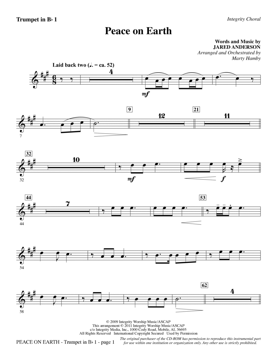 Peace On Earth - Bb Trumpet 1 Choir scores gallery preview page 1