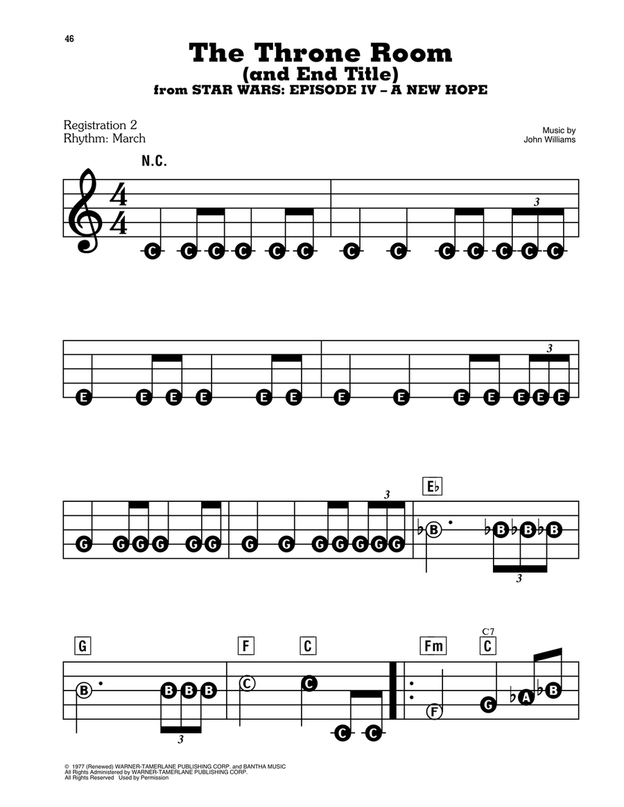 Throne Room and Finale (from Star Wars: A New Hope) Electronic Keyboard scores gallery preview page 1