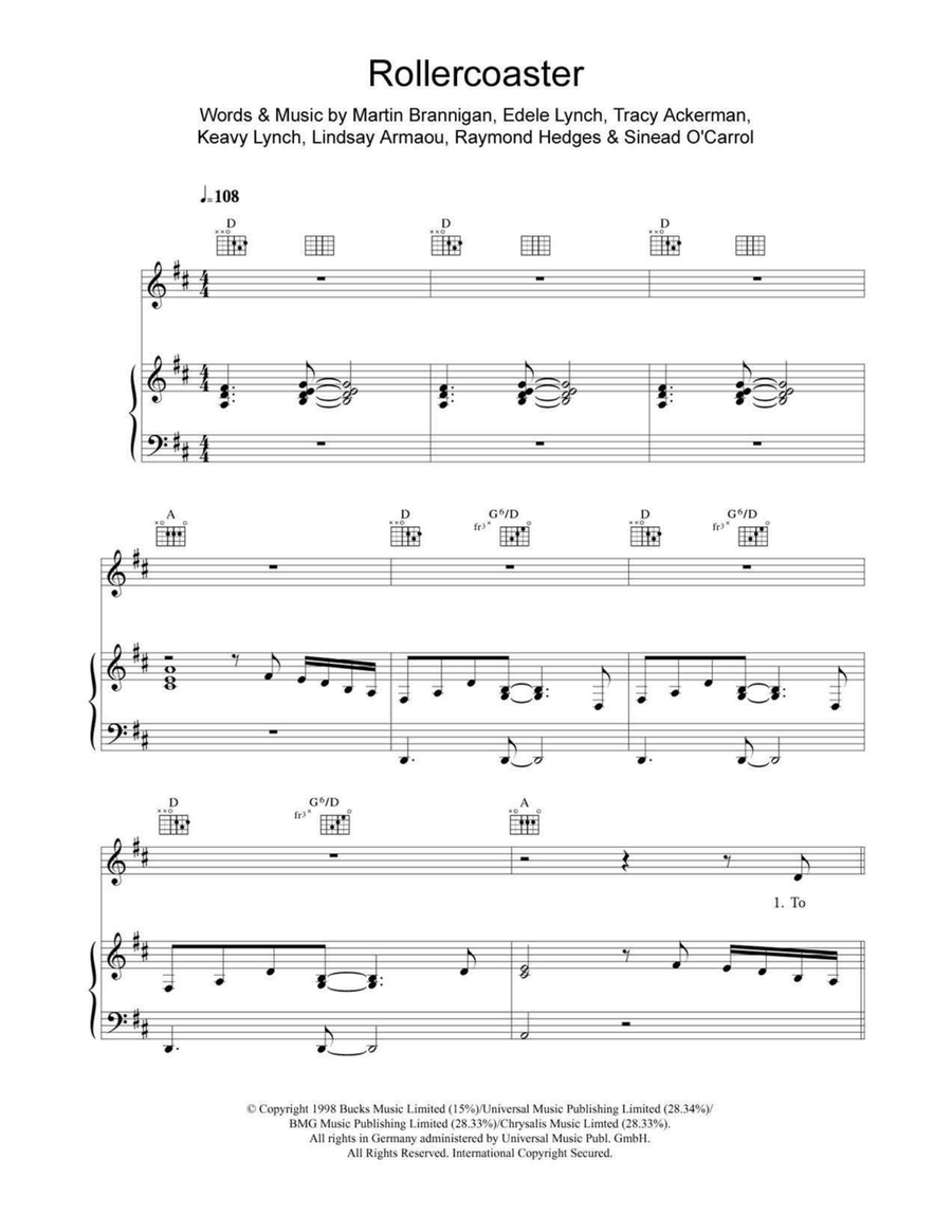 Rollercoaster Piano, Vocal, Guitar scores gallery preview page 1