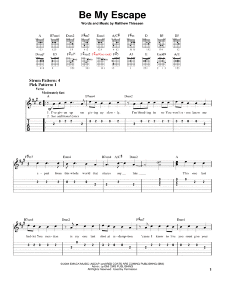 Be My Escape Acoustic Guitar scores gallery preview page 1