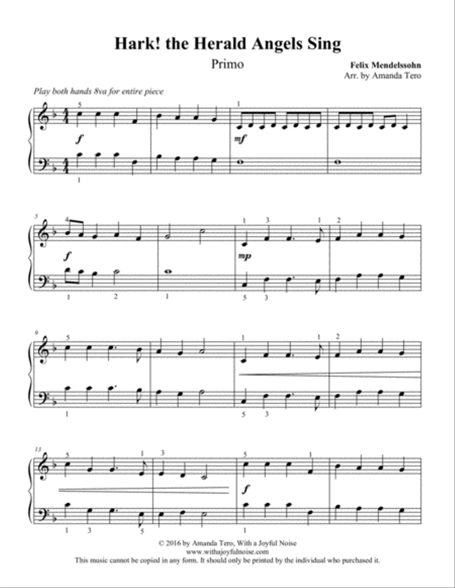Hark! the Herald Angels Sing (piano duet) Piano Duet scores gallery preview page 4
