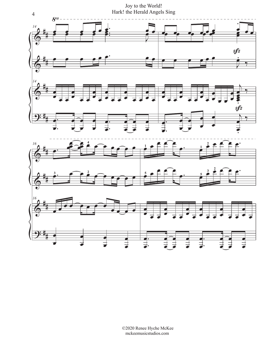 Joy to the World! Hark! the Herald Angels Sing (A mashup for Piano Duet) Piano Duet scores gallery preview page 4