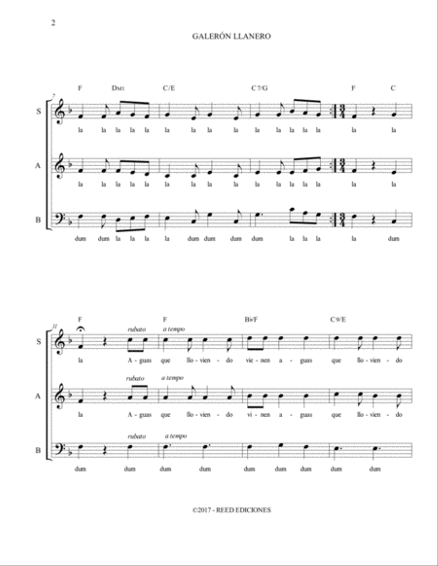 GALERÓN LLANERO / VOCAL ARRANGEMENT 3-Part scores gallery preview page 3