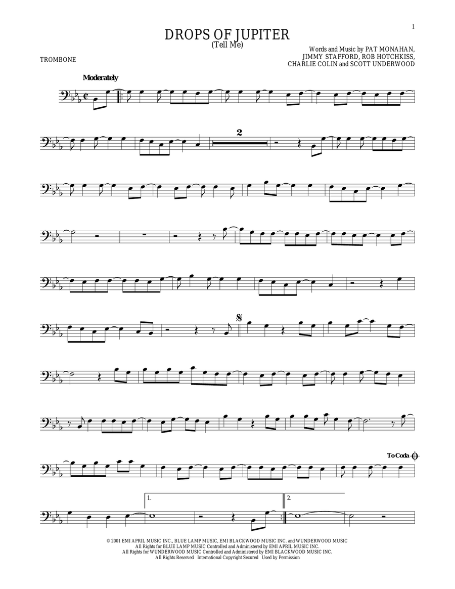 Drops Of Jupiter (Tell Me) Trombone Solo scores gallery preview page 1