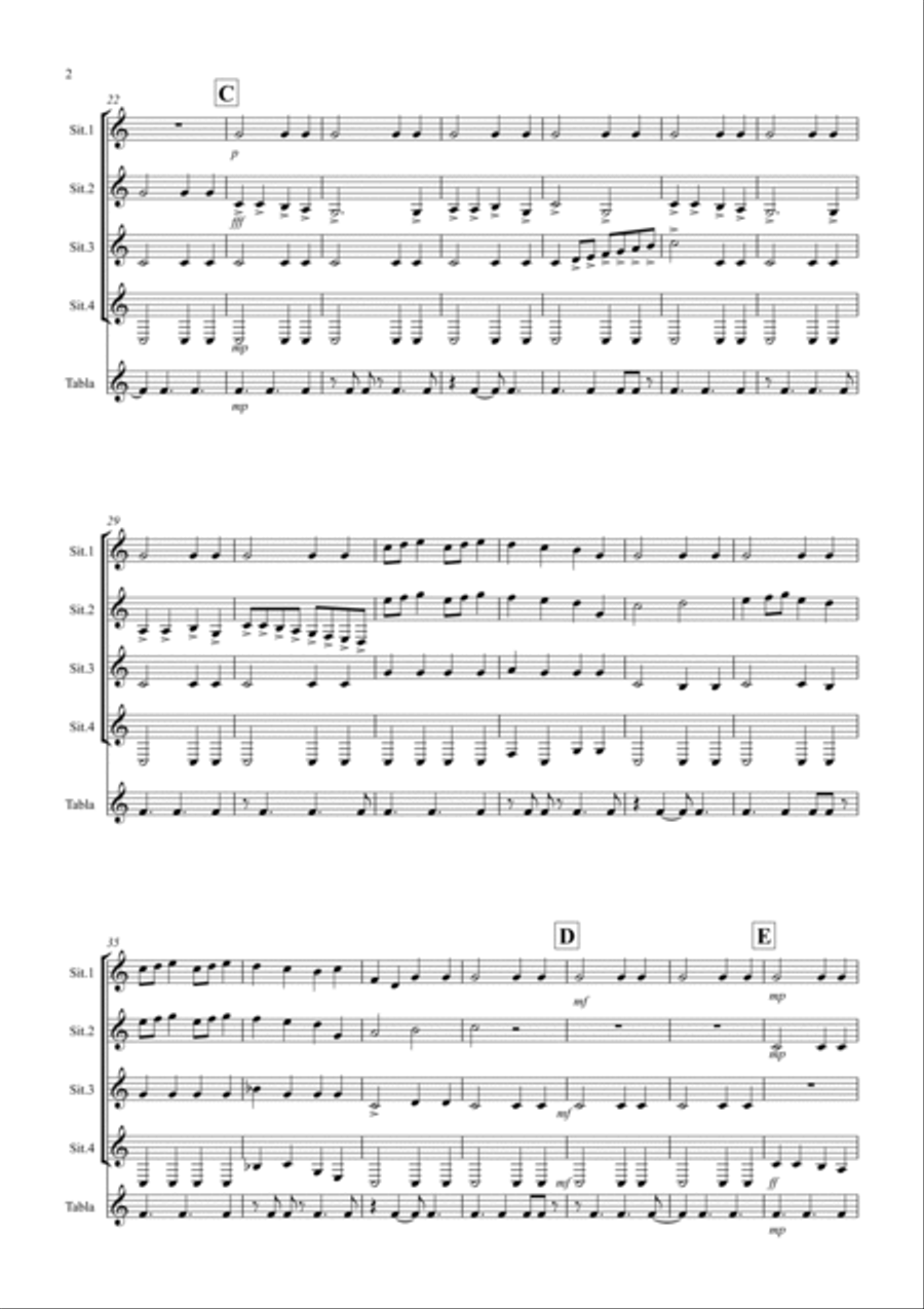 Rigaudon for Sitar Quartet Small Ensemble scores gallery preview page 2