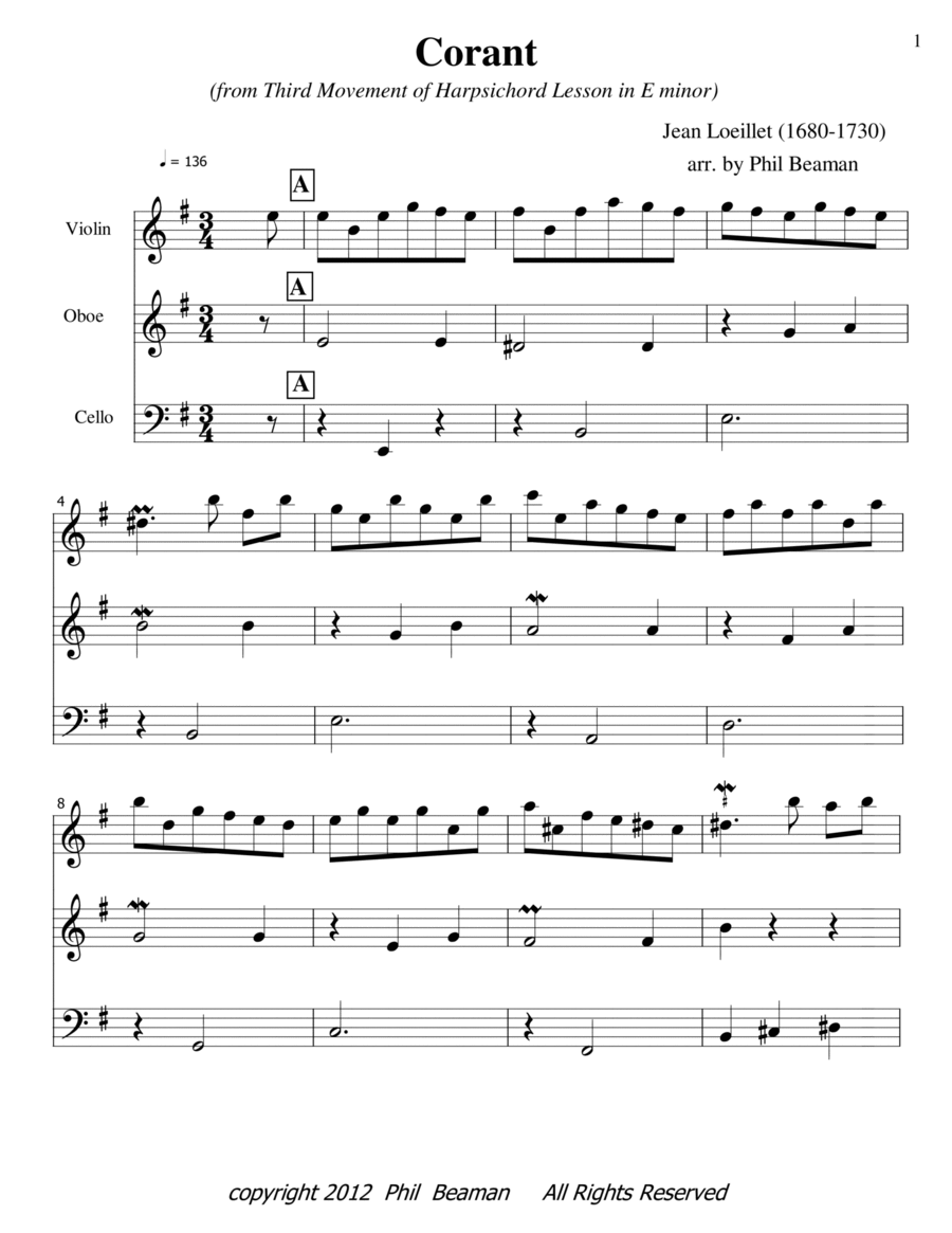 Corant - trio- violin/oboe/cello Small Ensemble scores gallery preview page 1