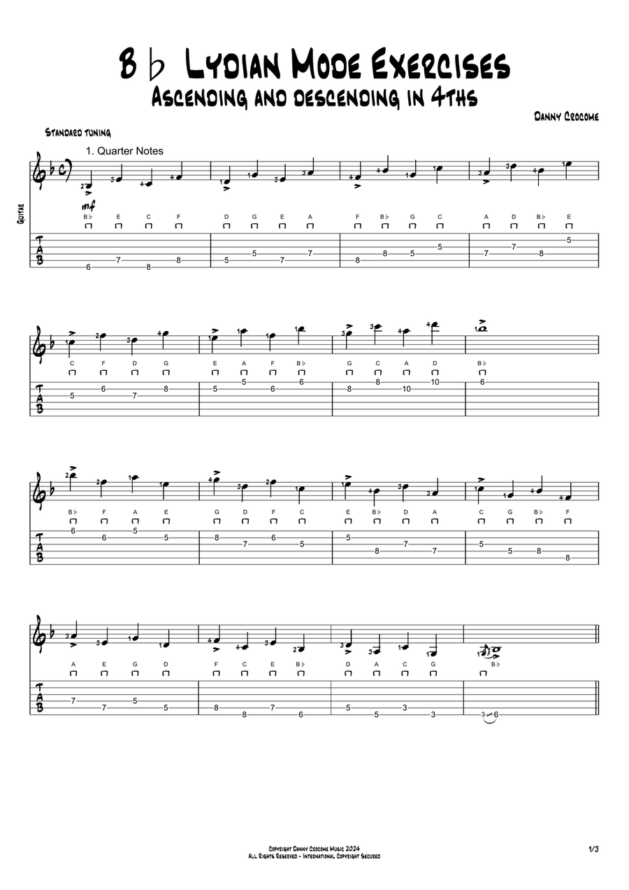 Bb Lydian Mode Exercises - Ascending and Descending in 4ths Acoustic Guitar scores gallery preview page 1