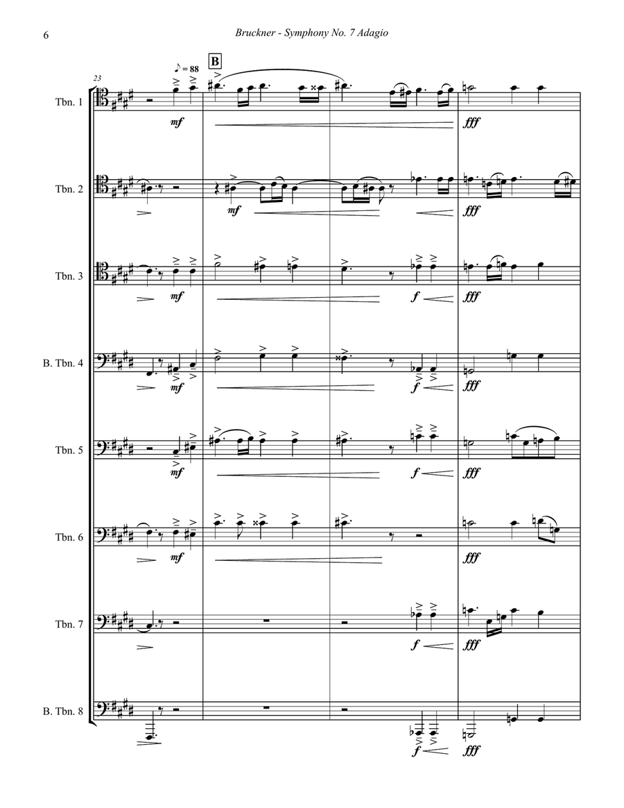 Adagio from Symphony No. 7 for 8-part Trombone Ensemble Brass Ensemble scores gallery preview page 6
