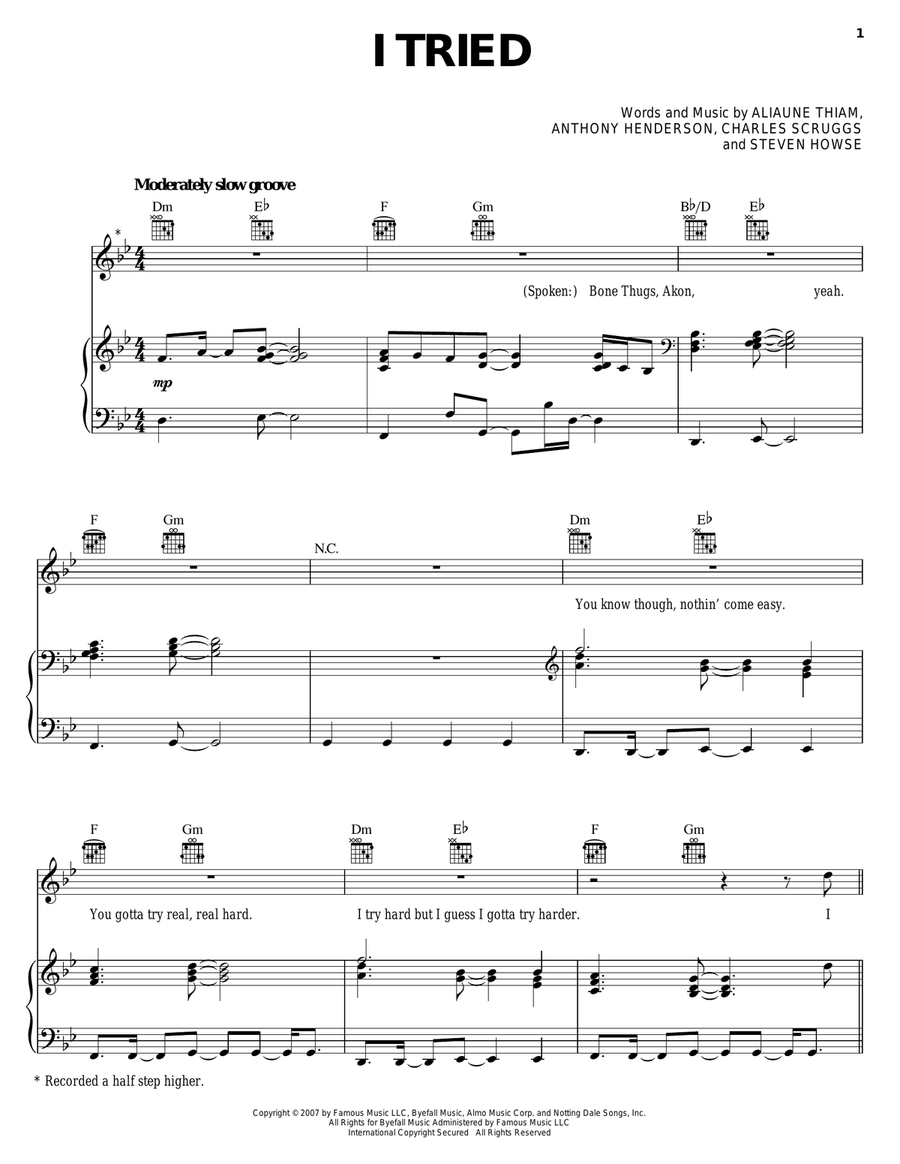 I Tried Piano, Vocal, Guitar scores gallery preview page 1
