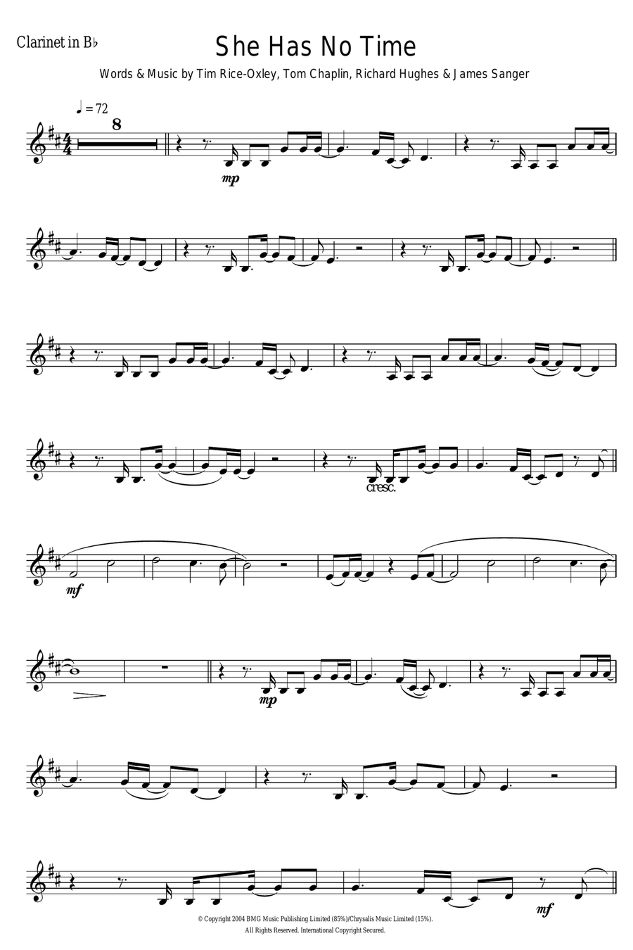 She Has No Time Clarinet Solo scores gallery preview page 1