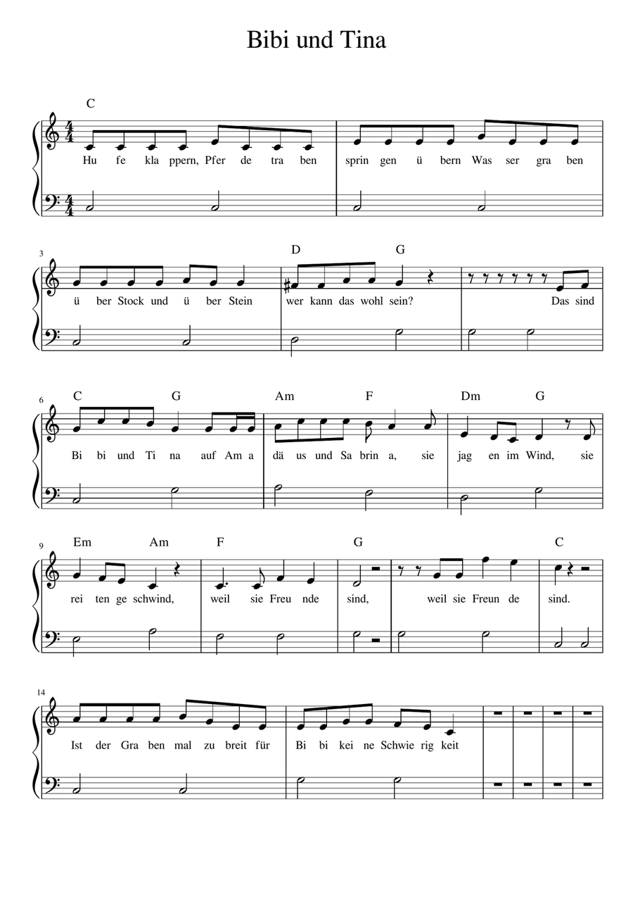 Bibi & Tina - Der Film Scoremusik Easy Piano scores gallery preview page 1
