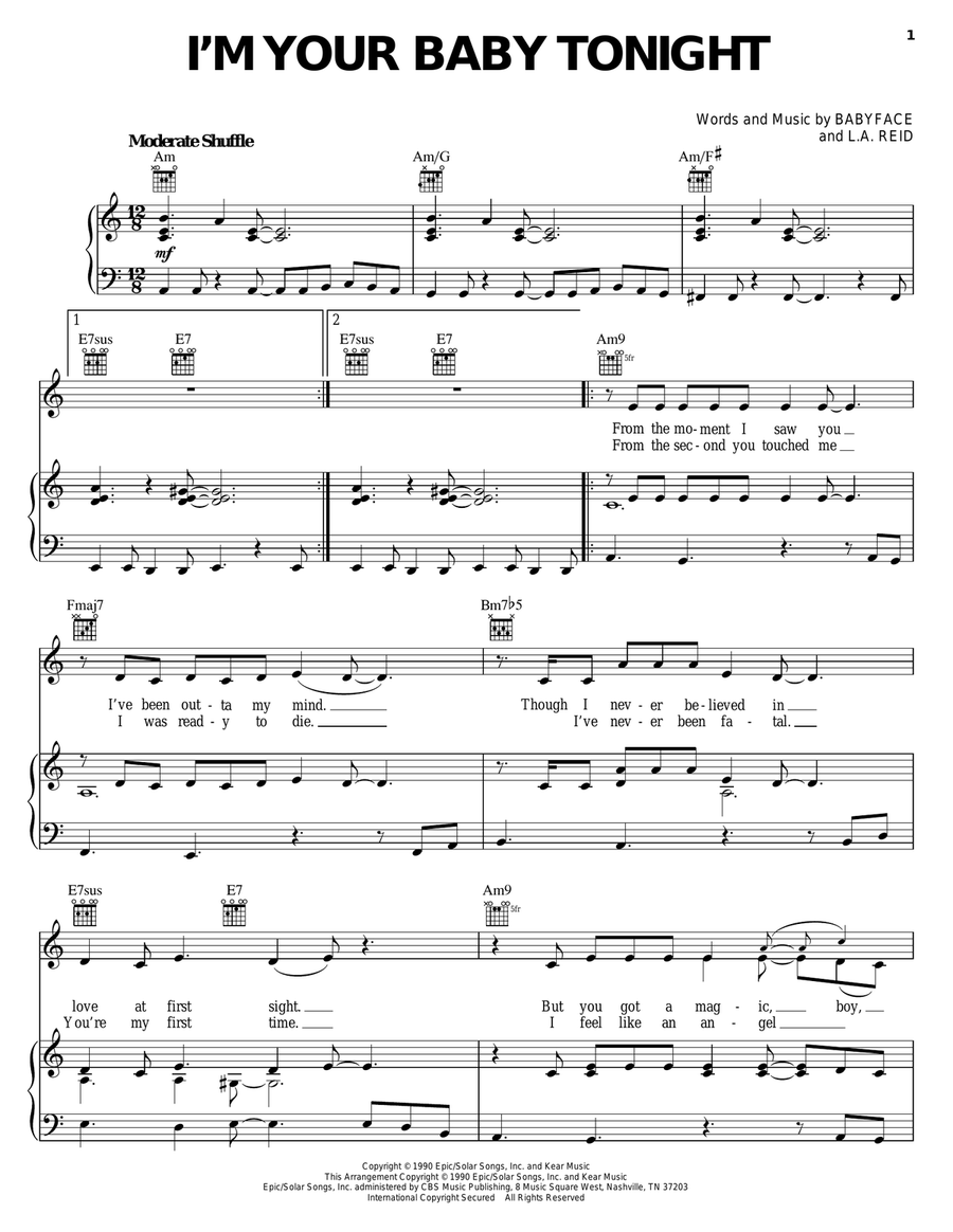 I'm Your Baby Tonight Piano, Vocal, Guitar scores gallery preview page 1