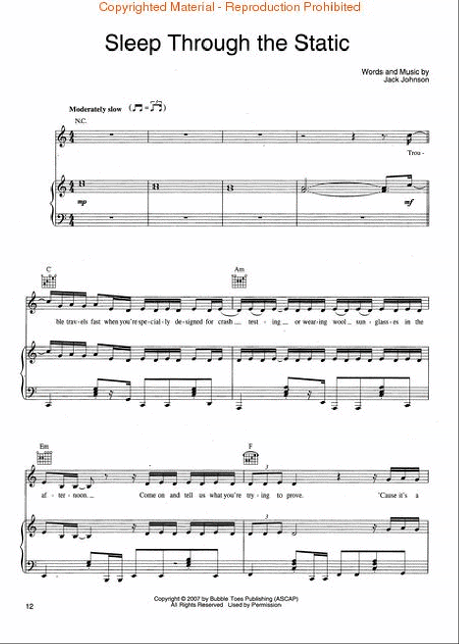 Jack Johnson - Sleep Through the Static Piano, Vocal, Guitar scores gallery preview page 3