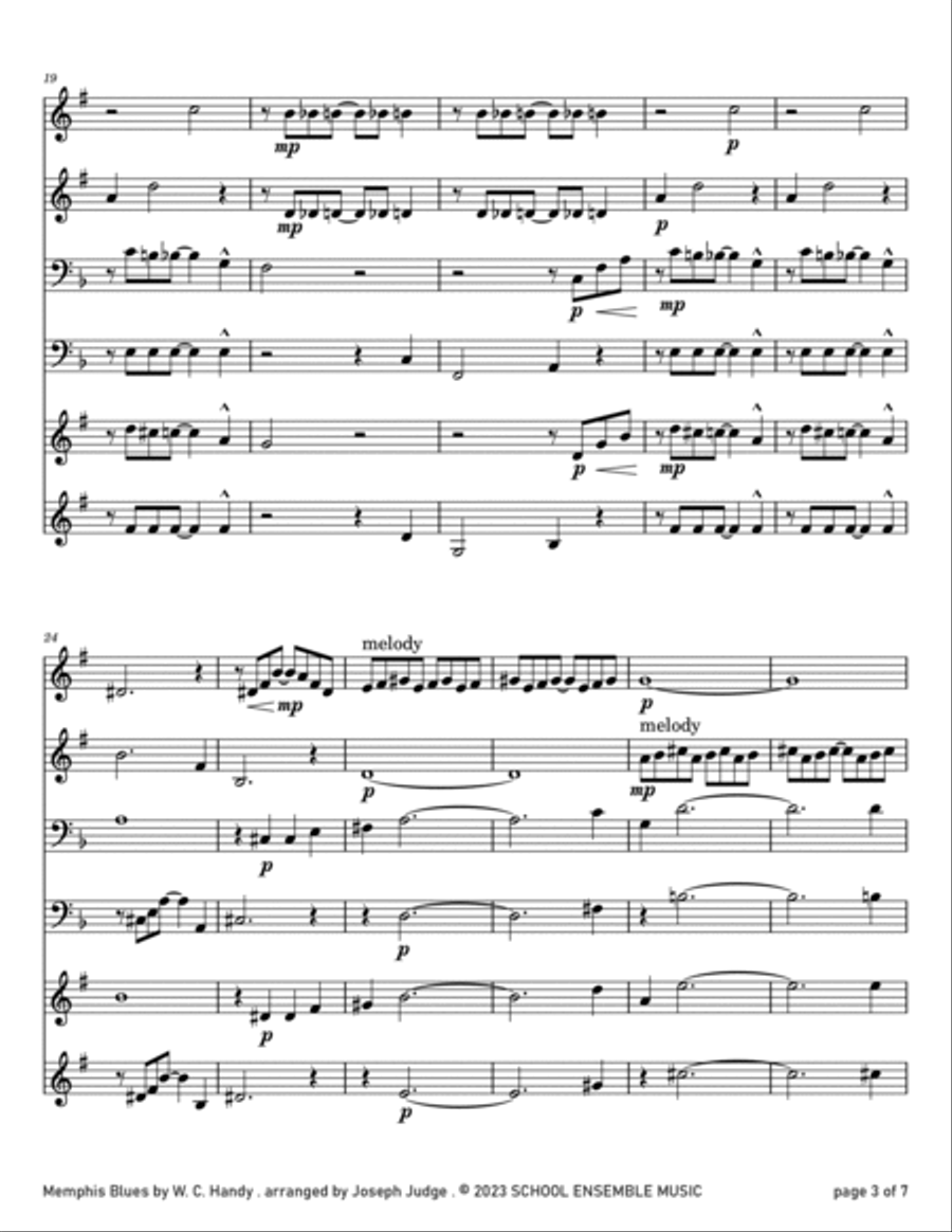 Memphis Blues by Handy for Brass Quartet in Schools Brass Quartet scores gallery preview page 3