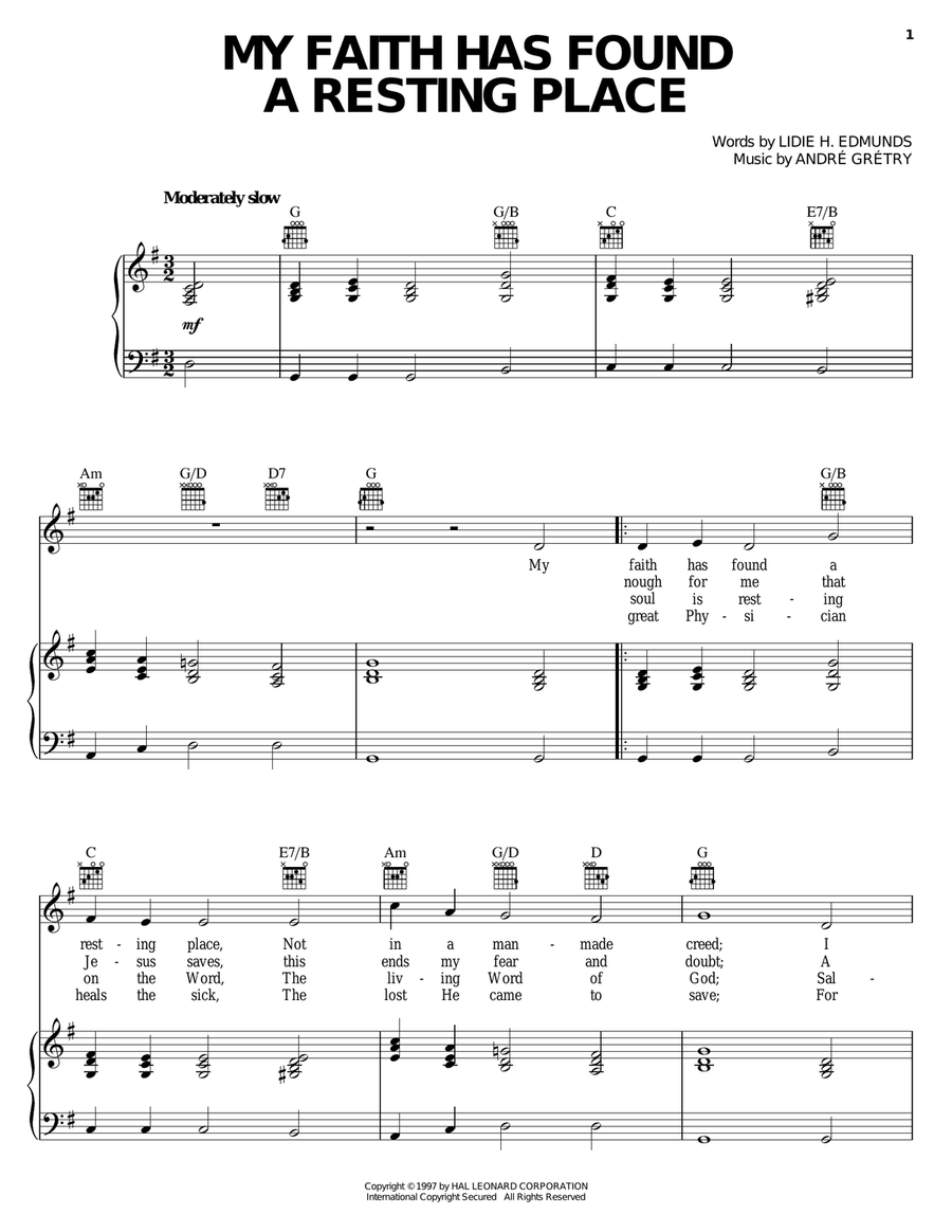My Faith Has Found A Resting Place Piano, Vocal, Guitar scores gallery preview page 1