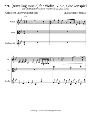 Z 91 (traveling music) for Violin, Viola, Glockenspiel