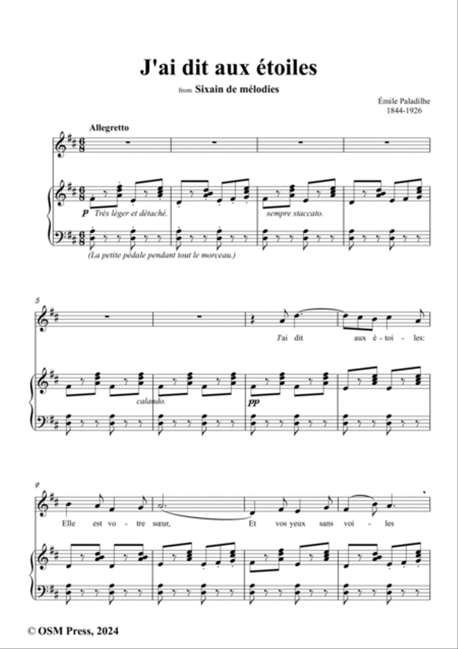 Paladilhe-J'ai dit aux étoiles(Sérénade),in D Major Voice scores gallery preview page 2