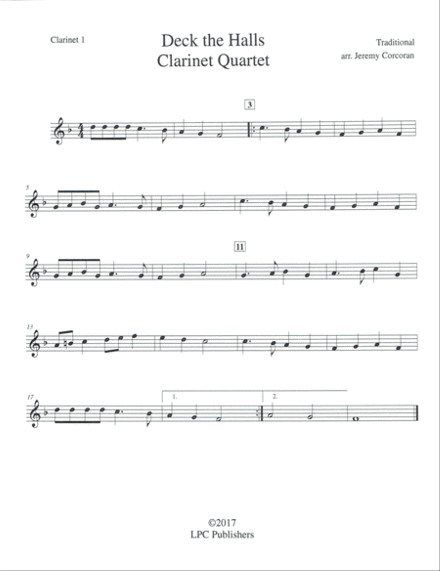 Deck the Halls for Clarinet Quartet Clarinet Quartet scores gallery preview page 4