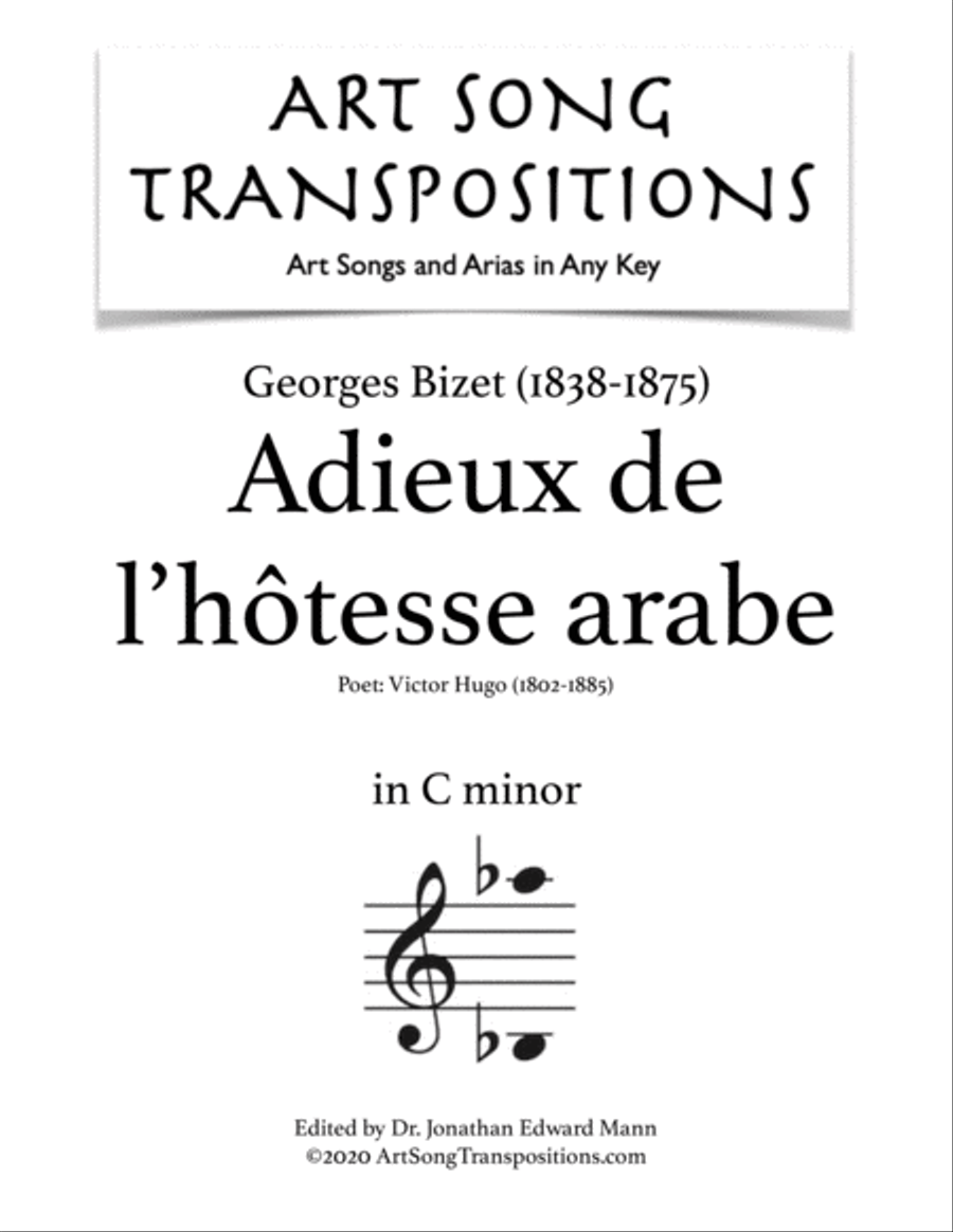 BIZET: Adieux de l'hôtesse arabe (transposed to C minor) Voice scores gallery preview page 1
