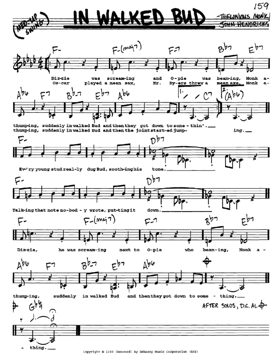 In Walked Bud In Walked Bud Voice scores gallery preview page 1