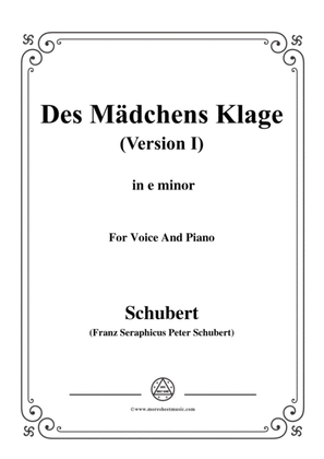 Book cover for Schubert-Des Mädchens Klage(Version I),in e minor,D.6,for Voice and Piano