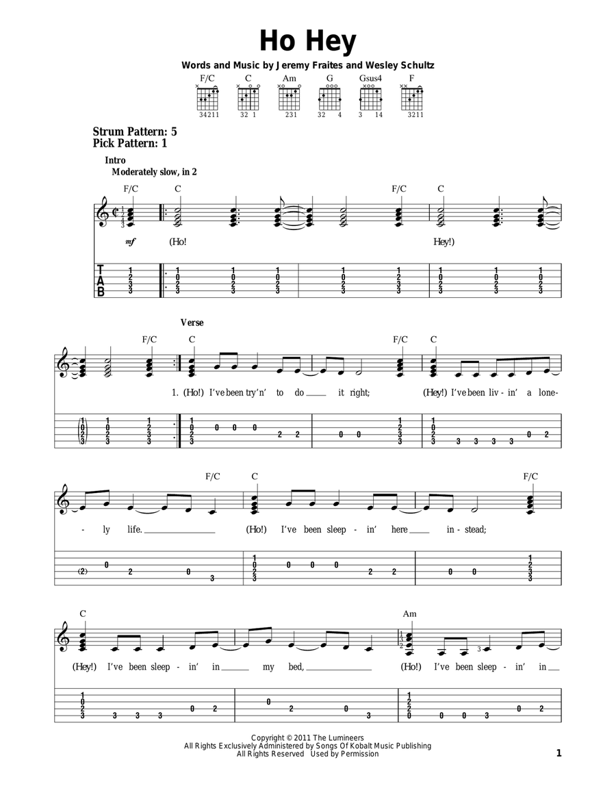Ho Hey Acoustic Guitar scores gallery preview page 1