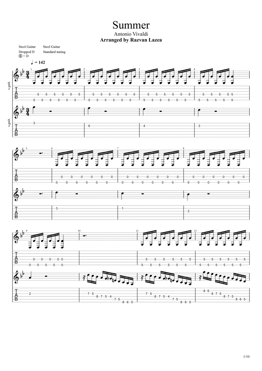 Vivaldi - Summer Presto - Guitar Duet Acoustic Guitar scores gallery preview page 1
