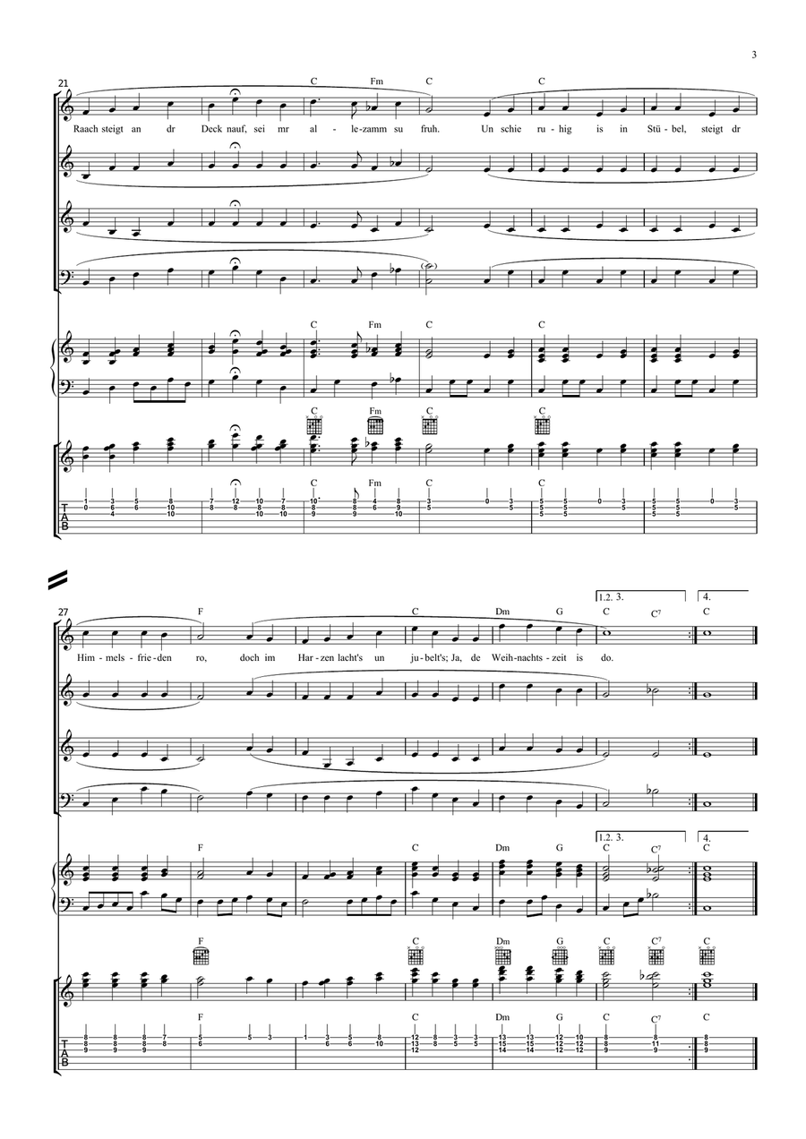 s'Raachermannel - German Christmas Choral - 4-stimmiger Gesang + Instrumentalbegleitung + chords 3-Part scores gallery preview page 3