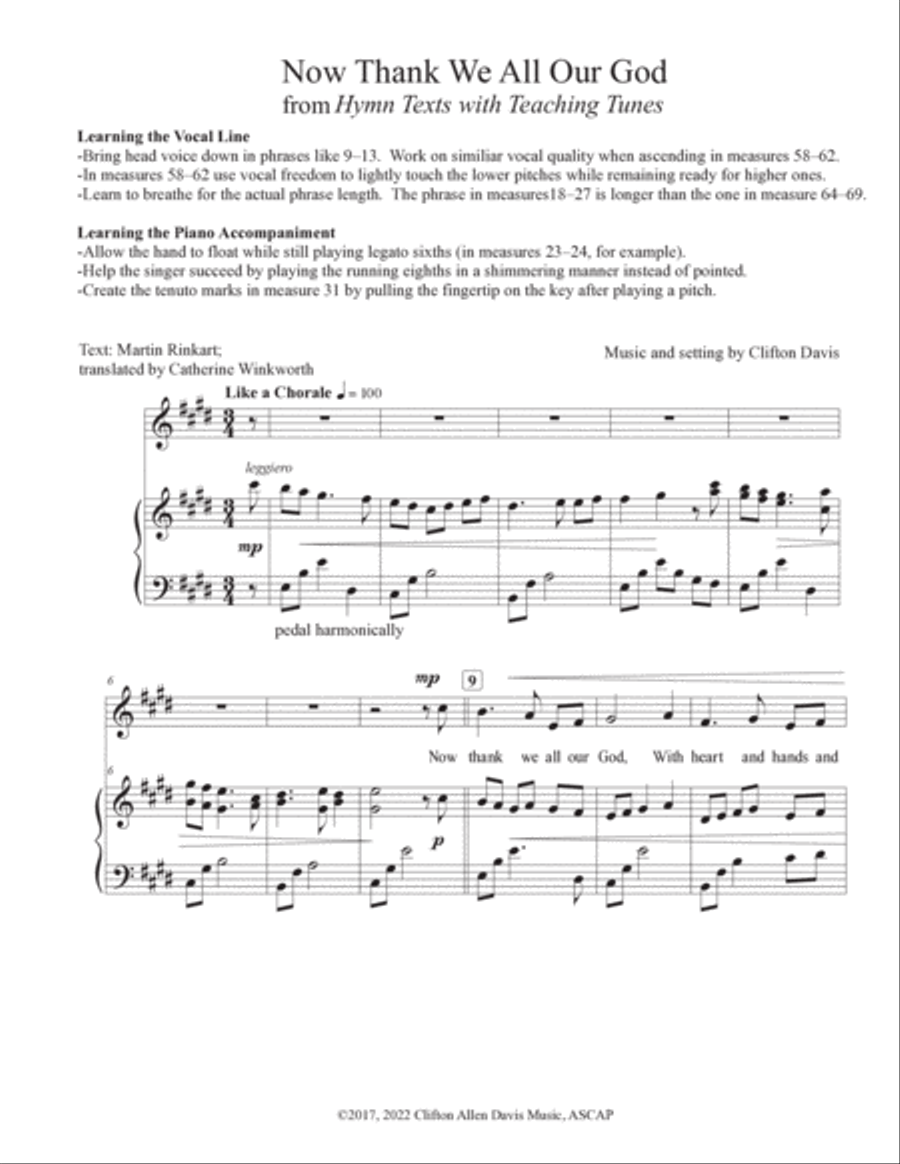 Now Thank We All our God (solo voice/piano) from Hymn Texts with Teaching Tunes by Clifton Davis Small Ensemble scores gallery preview page 2