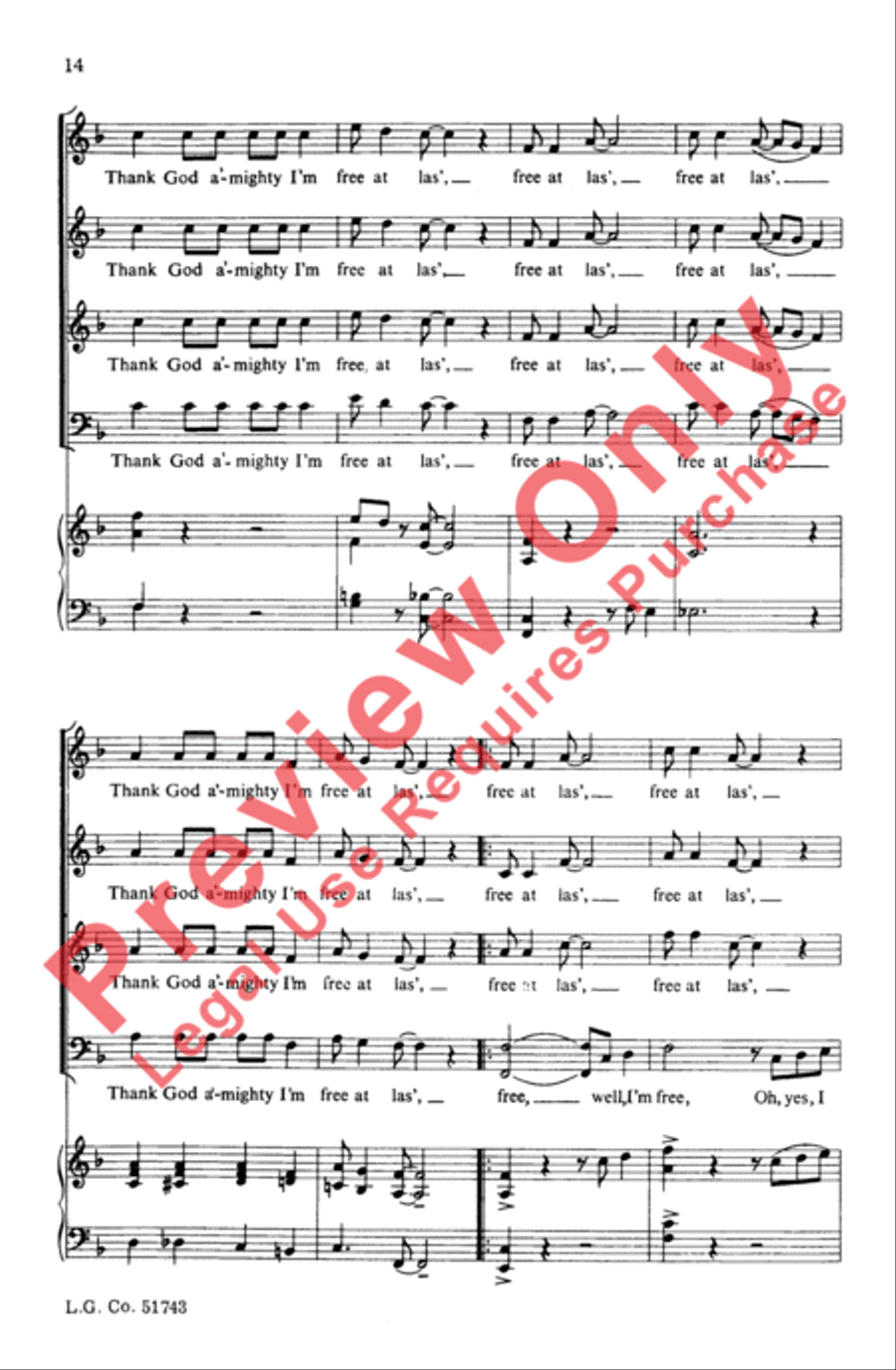 Free, My Lord, Free at Las' 4-Part scores gallery preview page 14