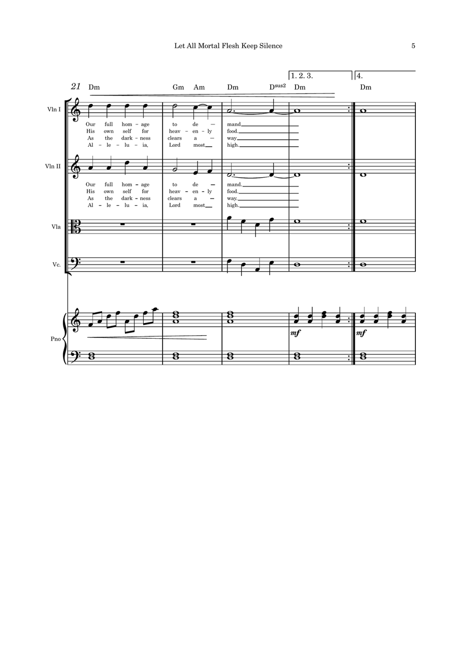 Let All Mortal Flesh Keep Silence strings quartet and Piano Piano Quartet scores gallery preview page 5
