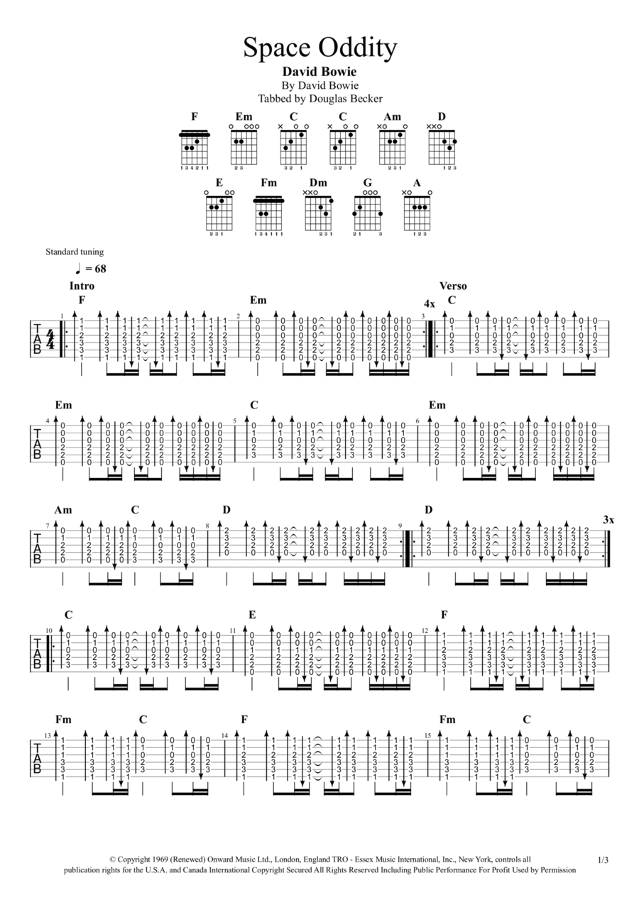 Space Oddity Guitar Tablature scores gallery preview page 1