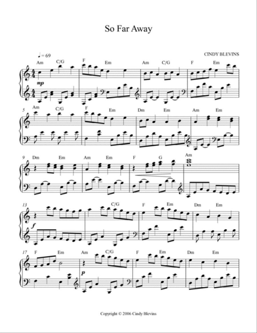 So Far Away, original solo for Lever or Pedal Harp Pedal Harp scores gallery preview page 2