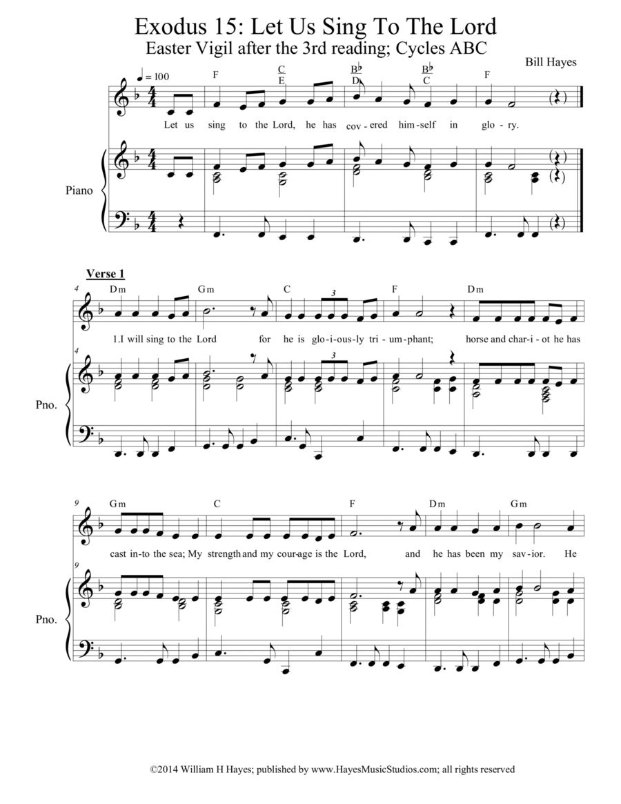 Exodus 15: Let Us Sing To The Lord (Easter Vigil 3rd psalm, piano/vocal) Voice scores gallery preview page 1