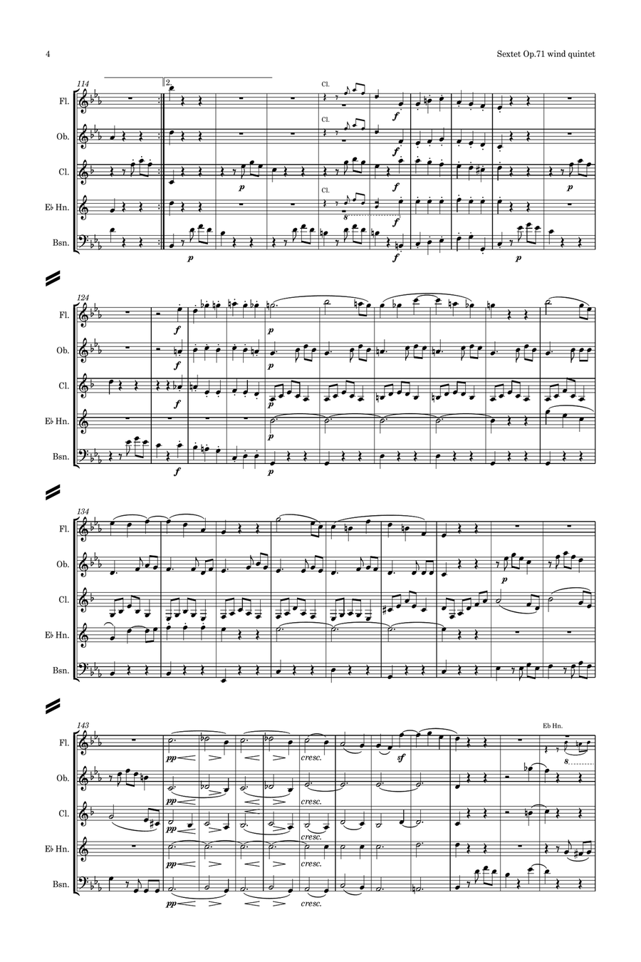 Beethoven: Wind Sextet Op.71 - wind quintet Woodwind Quintet scores gallery preview page 4