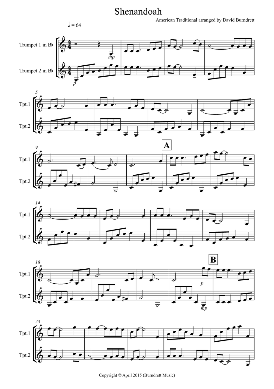Shenandoah for Trumpet Duet Trumpet Duet scores gallery preview page 1