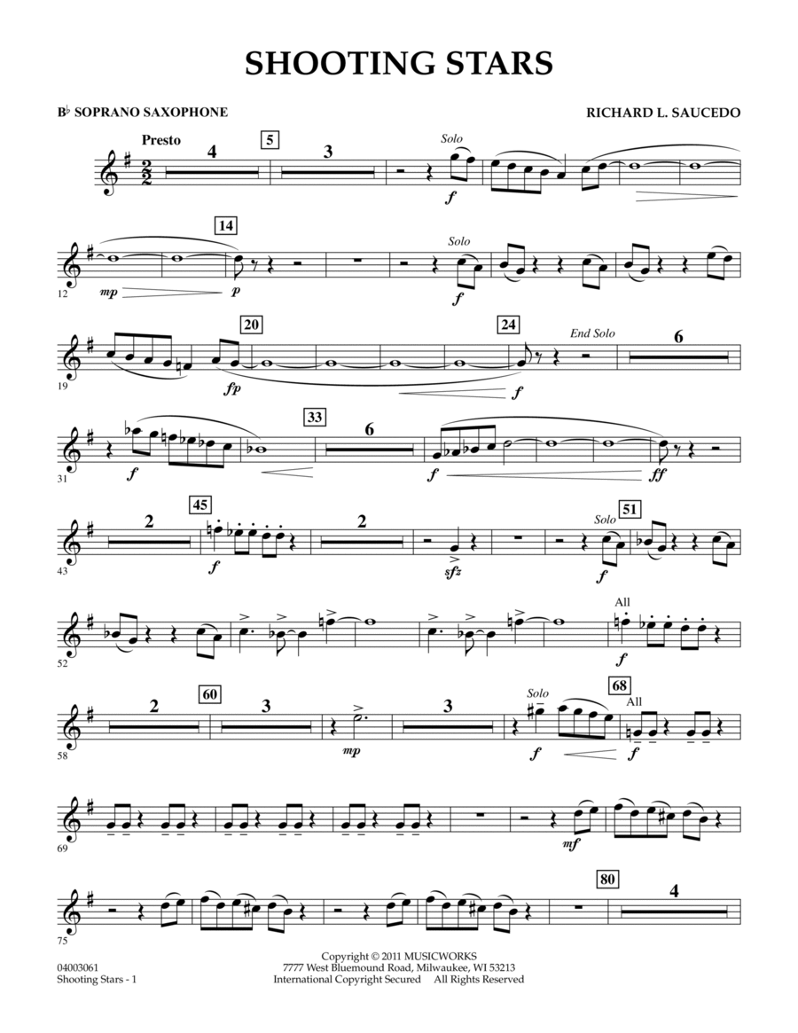 Shooting Stars - Bb Soprano Saxophone Concert Band scores gallery preview page 1